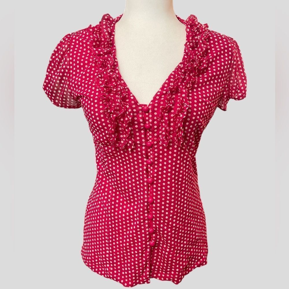 New York Company Vintage Rare Red Polka Dot Button-Up Blouse